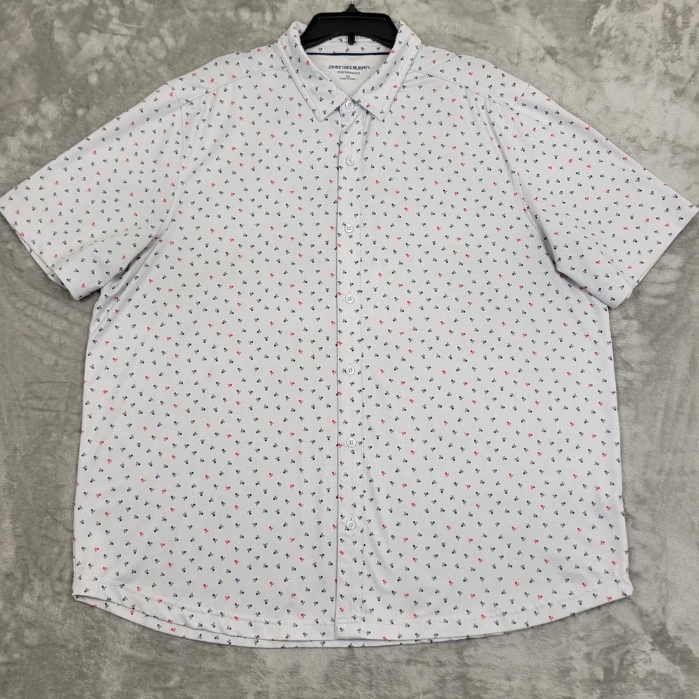 Johnston & Murphy Men's 2XL Button-Up Performance Polo Shirt Tiny Skull Print